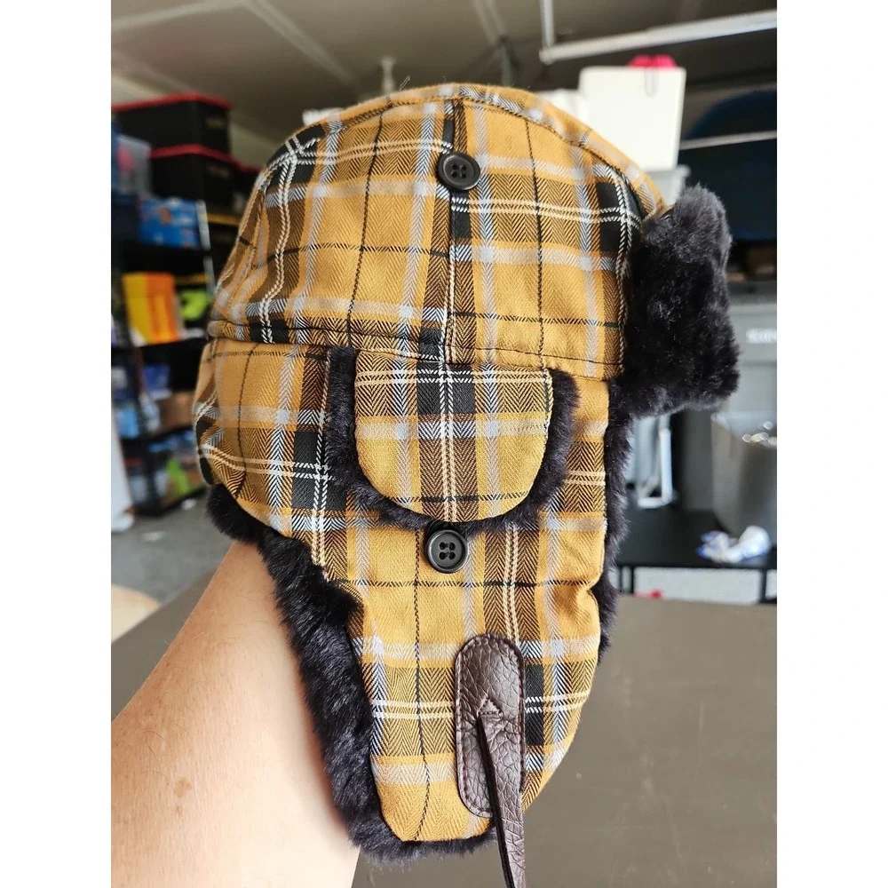 Purdue Boilermakers Trapper Hat Top of the World Plaid Faux Fur Ear Flap NCAA...